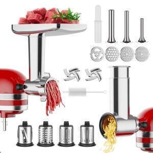 키친에이드 스탠드 믹서용 고기 그라인더 치즈 강판 부착물 소시지 스터퍼 튜브가 있는 슬라이서 파쇄기 믹서 부착물용 식품