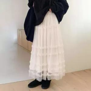 여자 쉬폰 캉캉 프릴 밴딩 롱 스커트