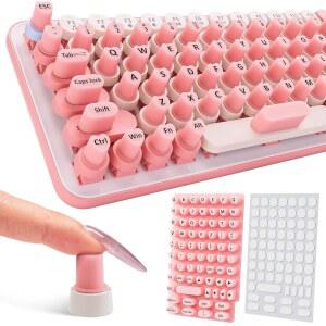 70PCS 롱 네일용 키보드 스티커 유니버설 네일 아트 버블 자가 접착 오피스 걸 게임용 편안한 실리콘 타이핑 키캡 - 핑크