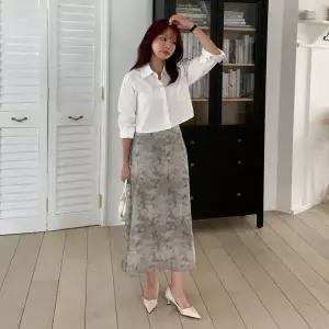 [하프클럽/옷자락]여자 뒷밴딩 수채화 쉬폰 에이라인 롱스커트