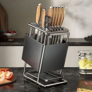 주방 테이블 회전 칼꽂이 다용도 칼 물빠짐 수납 선반 가정용 스텐 일체형 칼꽂이 선반