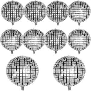 10 PCS 실버 디스코 풍선 4D 원형 70년대 80년대 테마 장식 학사 파티 생일 용품