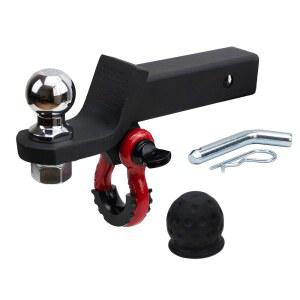 견인 섀클이 장착된 레티 트레일러 히치 볼 마운트 2인치 리시버 장착 6000파운드 용량 다기능 키트 핀 및 클립 매트 블랙 파우더 코트