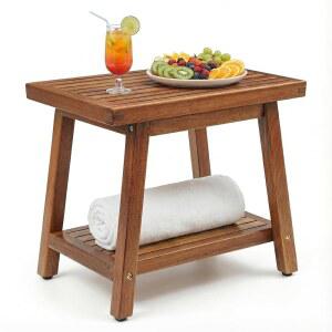 엔케지 소형 아카시아 16인치 강력한 사이드 견고한 안정성 엔드 마감 티크 내후성 파티오 테이블 2단 수영장 현관 파티오용 야외