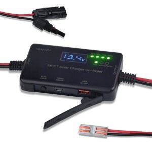 와이어 커넥터가 있는 MPPT 태양광 충전 컨트롤러 12V 10A 타입C 및 젤 AGM LiFePO4 배터리용 USB 출력을 갖춘 패널