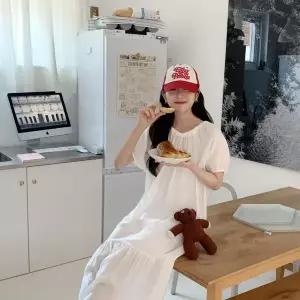 [신세계라이브쇼핑][옷자락] 여자 셔링 라운드넥 썸머 플레어 롱원피스