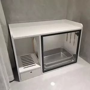 원목 화장실 고양이 배변통 캐비닛 모래통 유리문 보관함 다묘 펫 우드 가구