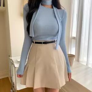 [신세계라이브쇼핑][옷자락] 여자 벨트 세트 A라인 플리츠 미니 스커트