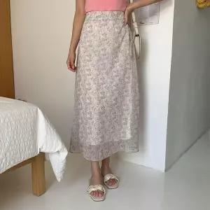 [신세계라이브쇼핑][옷자락] 여자 뒷밴딩 빈티지 수채화 플라워 쉬폰 롱스커트