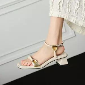 스파이더맨 여자 하계 가죽 웨지힐 통굽 스퀘어 소가죽 샌들 배색 스트랩 OPH2