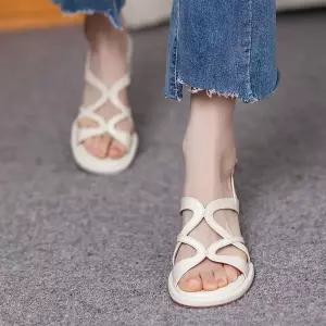 스파이더맨 여사친 여름 힐 샌들 라운드 크로스 펀칭 뒤 스트랩 로마 통굽 웨지힐 OPH2