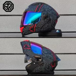 ORZ 맞춤형 오토바이 풀페이스 헬멧 남녀 듀얼 렌즈 헬멧 모토크로스 레이싱 모듈러 플립업 카스코 모토