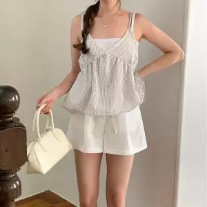 [하프클럽/옷자락]여자 브이넥 체크 레이스 뷔스티에 나시 블라우스