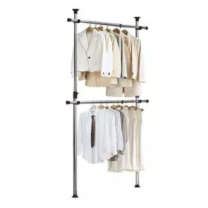 2001호 2단 옷걸이행거 벽행거 조립 수납파이프시스템 원룸 폴행거 스텐드 철제 행거 튼튼한 선반 조립식
