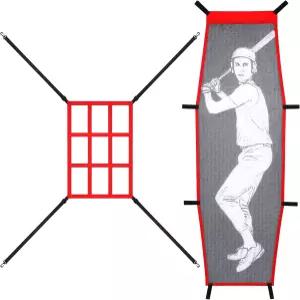 Gsbomzap 2PCS 야구 소프트볼 피칭 타겟 및 더미 타자 조정 가능한 네트 훈련 보조 9홀 스트라이크 존 부착