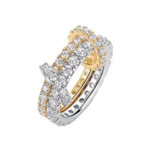 PAVOI 여성용 14K 금 도금 인터로킹 반지 - 청키 커넥티드 밴드 인터로크 스태커블 링 여성용 - 트렌디한