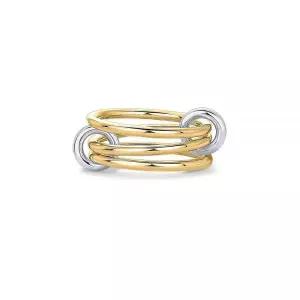 PAVOI 여성용 14K 금 도금 인터로크 쌓을 수 있는 반지 - 스테이트먼트 혼합 금속 멀티 링 스택 - 큐빅 지