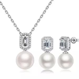 ZDaoBen 여성용 925 스털링 실버 진주 주얼리 세트, 유광 모조 진주 귀걸이 및 목걸이 주얼리 세트, 생일,