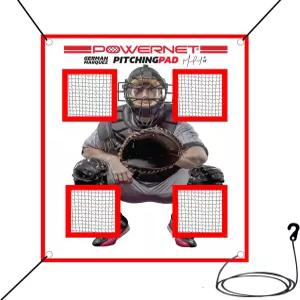 파워넷 피칭 패드 - 7x7 FT 네트가 장착된 포켓 소프트볼 피치 트레이너 4명 케이지 및 연습용 현실감 있는