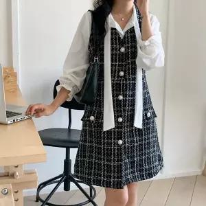 [신세계라이브쇼핑][옷자락] 여자 트위드 민소매 원피스 블라우스 세트