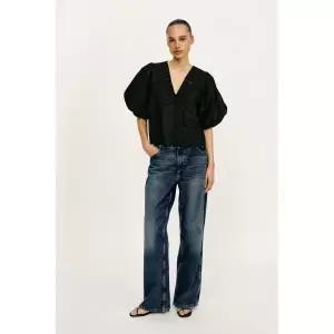 zara 자라 벌룬 슬리브 포플린 탑 - 블랙161701