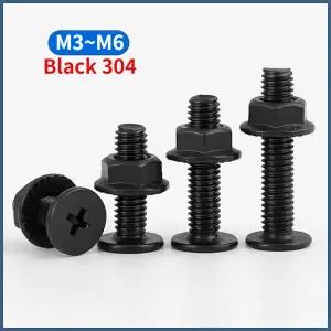 검정색 304 스테인리스 스틸 필립스 초박형 웨이퍼 플랫 헤드 로우 프로파일 나사 볼트 및 톱니형 플랜지