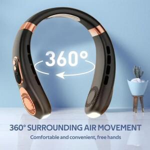 2025 휴대용 LED 목 팬 USB 충전식 냉각 5 속도 조절 쿨러 디지털 디스플레이 Bladeless 넥 밴드