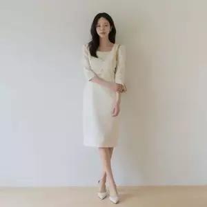 DRR039 스퀘어넥 진주 H라인 트위드 원피스1224625