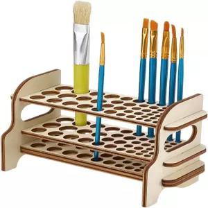 PH 팬더홀 나무 페인트 브러시 홀더 51 정리함 랙 2단 데스크톱 아티스트 보관 스탠드 페인팅 펜 연필 아트