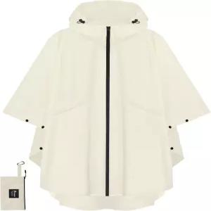 포켓과 지퍼가 달린 Pteromy 후드 레인 폰초 남녀용 방수 경량 레인코트