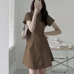 [라일리여성의류] Rly 단추 디자인 슬림 카라 반팔 짧은 여성 미니 원