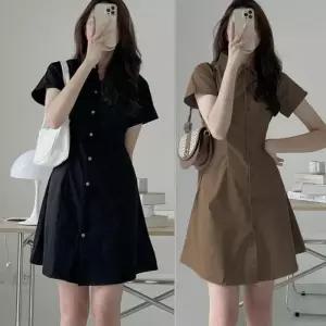 [라일리여성의류] Rly 여자 미니 슬림 스타일 단추 카라 반팔 짧은 원