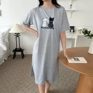 여자 A라인 7부 반팔 홈 라운지웨어 원피스 블랙