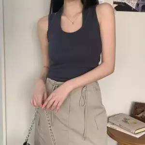 [옷자락]여자 유니크 더블 홀터넥 골지 민소매 T