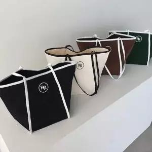 빅 캔버스 사각 컬러 라인 숄더백 쇼퍼백 기저귀가방Y