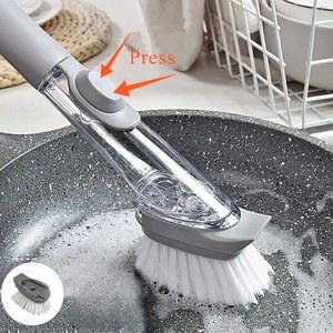 1PC 주방 청소 브러시 탈착식 브러시 스폰지 디스펜서가있는 긴 손잡이 식기 세척 브러시 청소 제품