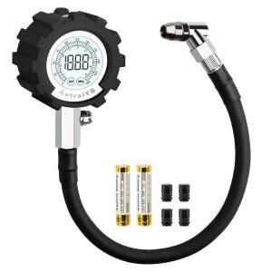 AetraIYB 디지털 타이어 압력 게이지, 3-200Psi, 0.1PSI 해상도, 1% 정확도, 백라이트 LCD 디스플레이, 업그레이드된 솔리드 브라스, 고무 호스, 에어 게이지 2pcs AAA 배터리 , PSI / Kpa 유닛