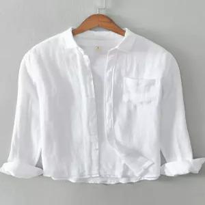 남자 모시옷 긴팔 와이셔츠 린넨 다사란 정장 빈 루즈핏 남성용 빈티지 인조 셔츠