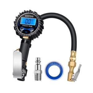 인플레이터(디스플레이 해상도 기준 3-250 PSI 0.1), 헤비 듀티 에어 척 및 고무 호스 퀵 커넥트 커플러가 장착된 압축기 액세서리, 파란색 AstroAI 디지털 타이어 압력 게이지