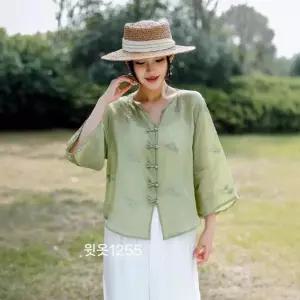 스파이더맨 여자 여름 셔츠 자수 톱 칠부 가득 깃털 브이넥 카디건 작은 OPH1