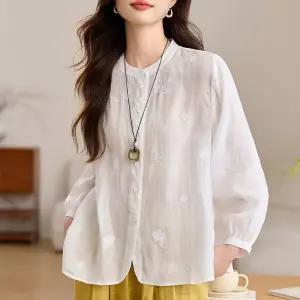 스파이더맨 빈티지 캐주얼 여친 모시 자수 봄여름 얇은 라운드 스러운 상의 셔츠 A09-3 OPH1