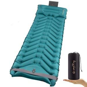 베개가 있는 수면 패드, 자체 팽창 초두꺼운 초경량 매트, 내장 펌프, 캠핑, 하이킹, 여행용 얼티밋, 에어패드, 휴대용 가방, 컴팩트하고 가벼운 에어 매트리스(피콕)