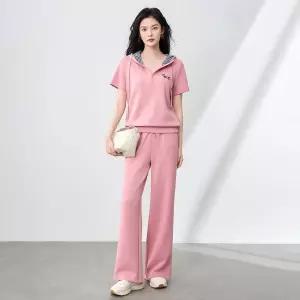 바지 여성용 긴팔세트 큐빅 강아지 후드 탑+레저 트레이닝 밴딩 와이드 세트 여름용 OP2