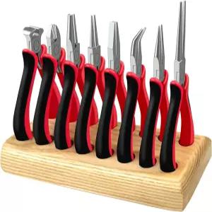 MeilsurY 8PCS 주얼리 제작 도구 우드 홀더가 장착된 세트 DIY 수리를 위한 전문 펜치 와이어 랩핑 비딩