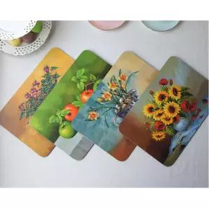 화사한 꽃그림 프린팅 코르크 테이블 매트 미니러너 깔개 손님초대 식탁보호