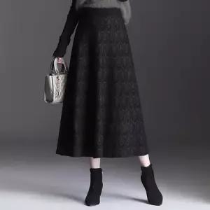 스파이더맨 스커트 미디 니트 울 하이 와이드 여성치마 춘추 A라인 OPH3
