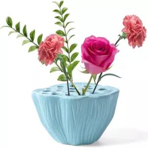 노타키아 연꽃 꼬투리 도자기 꽃 개구리 꽃병 이케바나 그릇 줄기 홀더 꽃꽂이 포함 식탁 장식용 켄잔 냄비