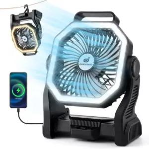 오도랜드 충전식 캠핑 팬 텐트카 비치 스톰을 위한 LED 랜턴이 장착된 20000mAh 배터리 피크닉 정전