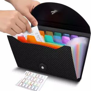 3 포켓 영수증 쿠폰 정리함 카드 청구서 비즈 보관용 라벨이 있는 7X 45인치 소형 어코디언 파일