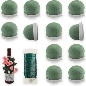 테이블 웨딩 와인 병 모자 장식용 롤 그린 플로럴 와이어 폼 블록 1개가 포함된 미니 홀더 원형 12개